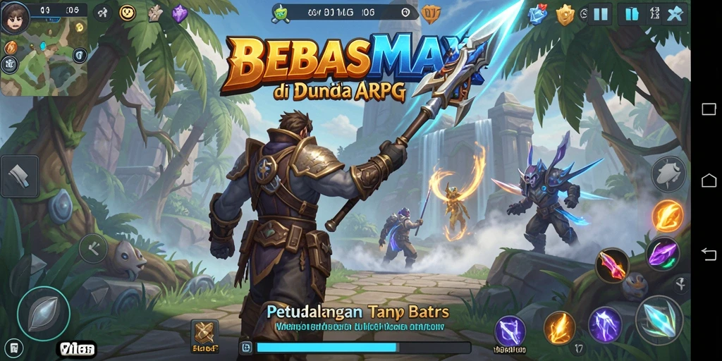 Tangkapan layar menampilkan pertarungan epik di dunia ARPG BEBASMAX.