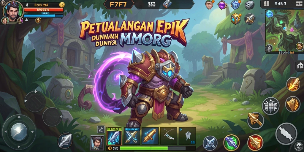 Screenshot F7F7 menunjukkan pertempuran epik di dunia MMORPG.