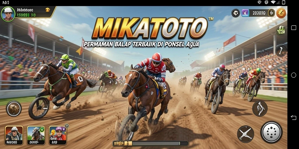 Tampilan gameplay MIKATOTO dengan balapan seru dan kendaraan kustom.