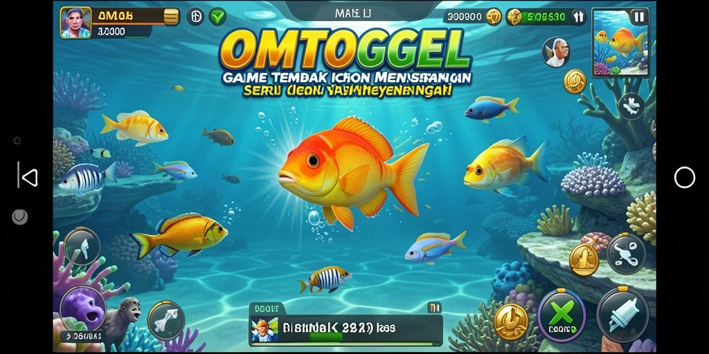 Tampilan layar gameplay Tembak Ikan OMTOGEL yang penuh warna dan seru.