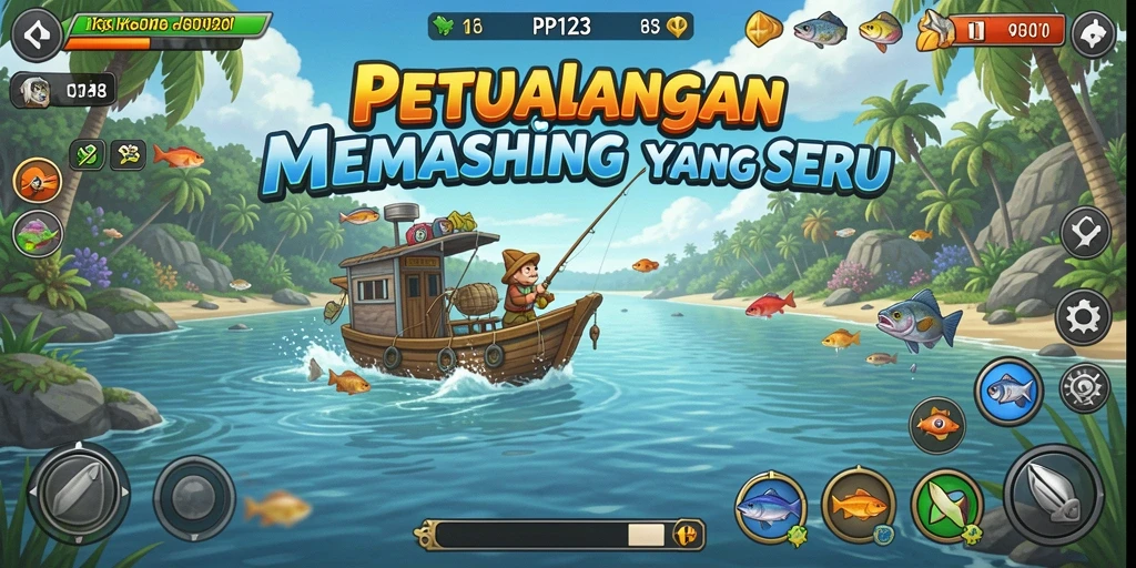 Screenshot gameplay PP123 yang menampilkan momen seru memancing.
