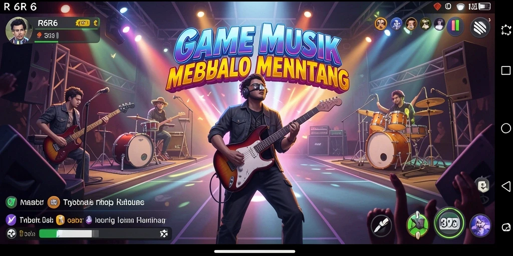 Screenshot utama R6R6 menampilkan pemain berinteraksi dengan gameplay musik yang seru.
