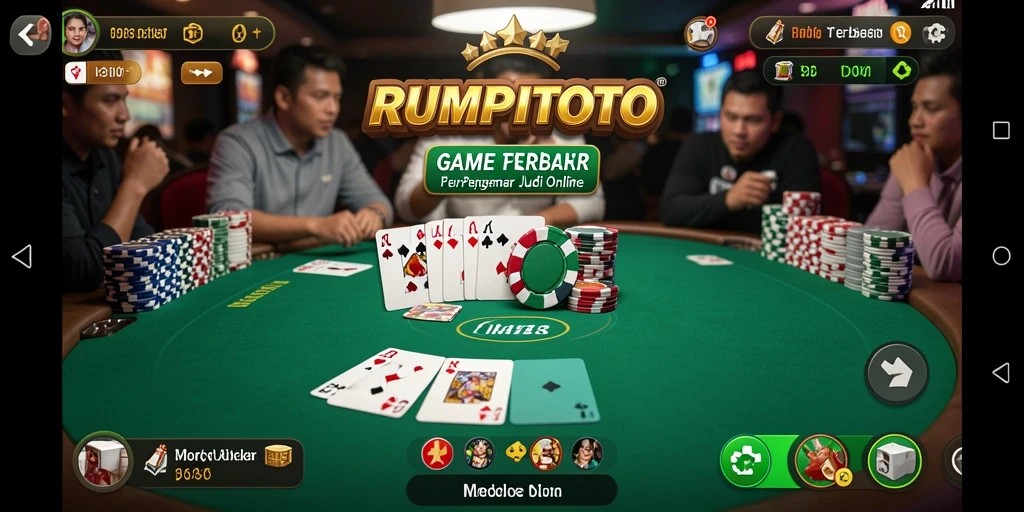 Screenshot gameplay RUMPITOTO menampilkan aksi seru poker.