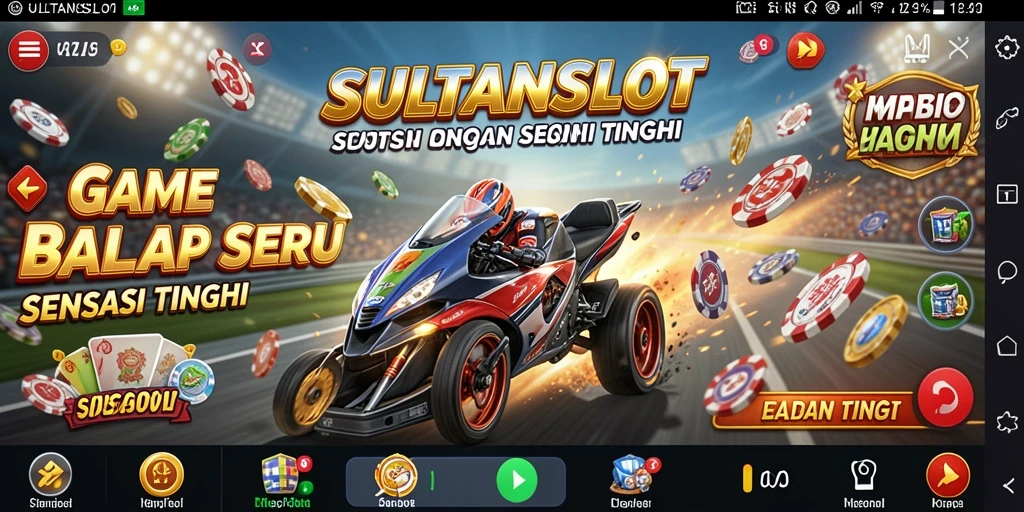 Gameplay menegangkan <strong>SULTANSLOT</strong> dengan mobil balap cepat di trek.